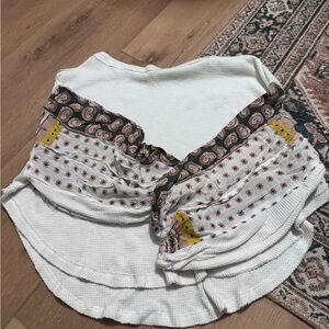 We The Free Cream and Brown Patterned Top